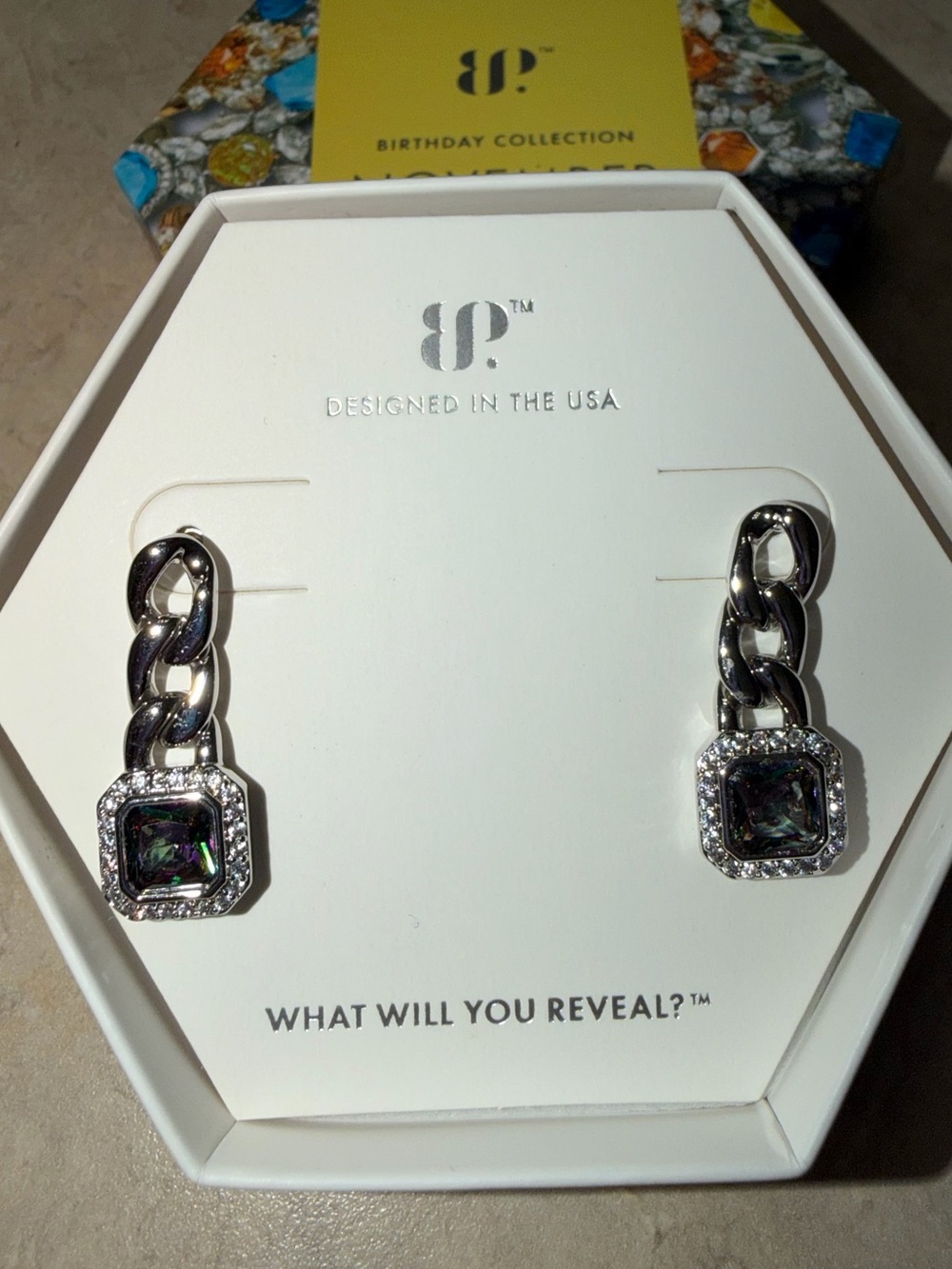 Bomb Party RETRO November 23 Earrings-Linked In Sparkle Rainbow Topaz on Rhodium